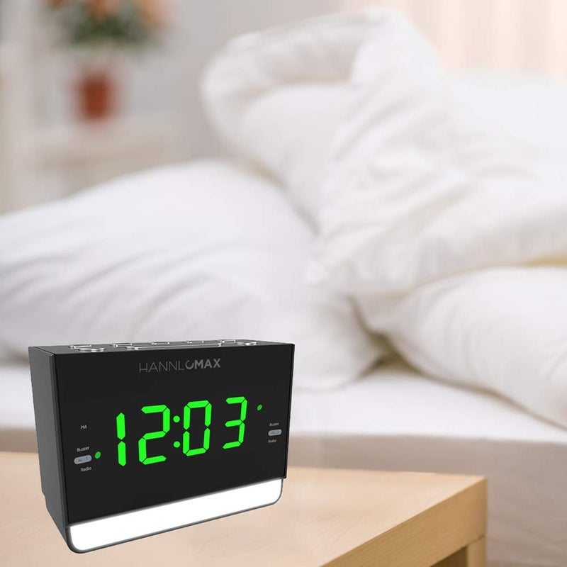 HANNLOMAX HX-128CR Alarm Clock Radio, PLL FM Radio, 1.2 inches Green LED Display, Dual Alarm, 6 Levels Night Light, USB Port for 1A Charging, AC/DC Adaptor Included - Image 4
